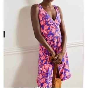 Boden Women's Effie Floral Leaf Print V-Neck Dress in Strawberry Pink Size 6